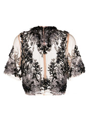 Embroidered tulle short-sleeve top