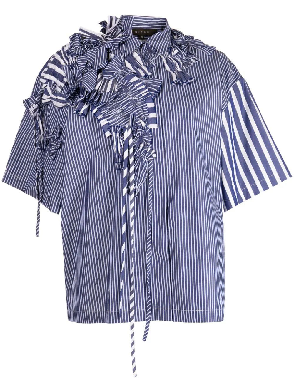 Gathered-detail striped cotton shirt