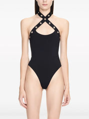 eyelet-embellished halterneck swimsuit