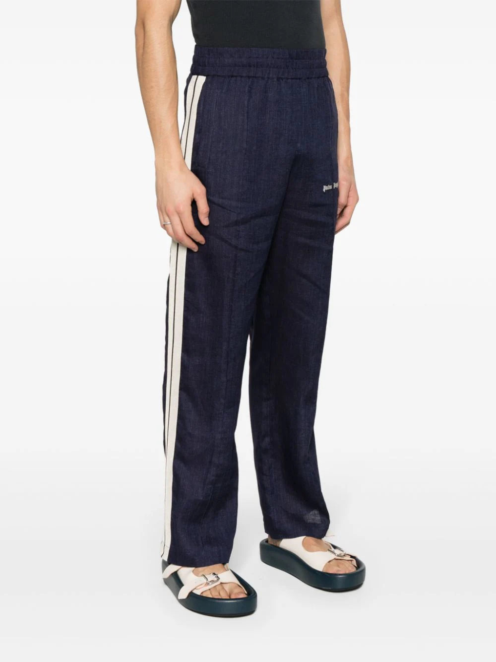 logo-print linen track pants بنطلون 