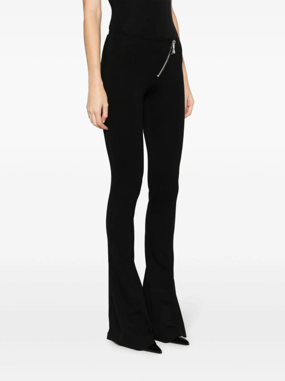 Zip-embellished flared trousers