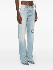 Embellished low-rise tapered jeans