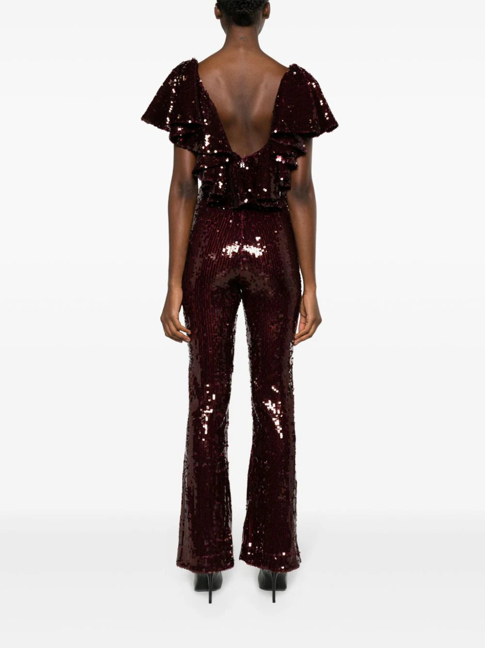 Ruffled-detailing sequined jumpsuit