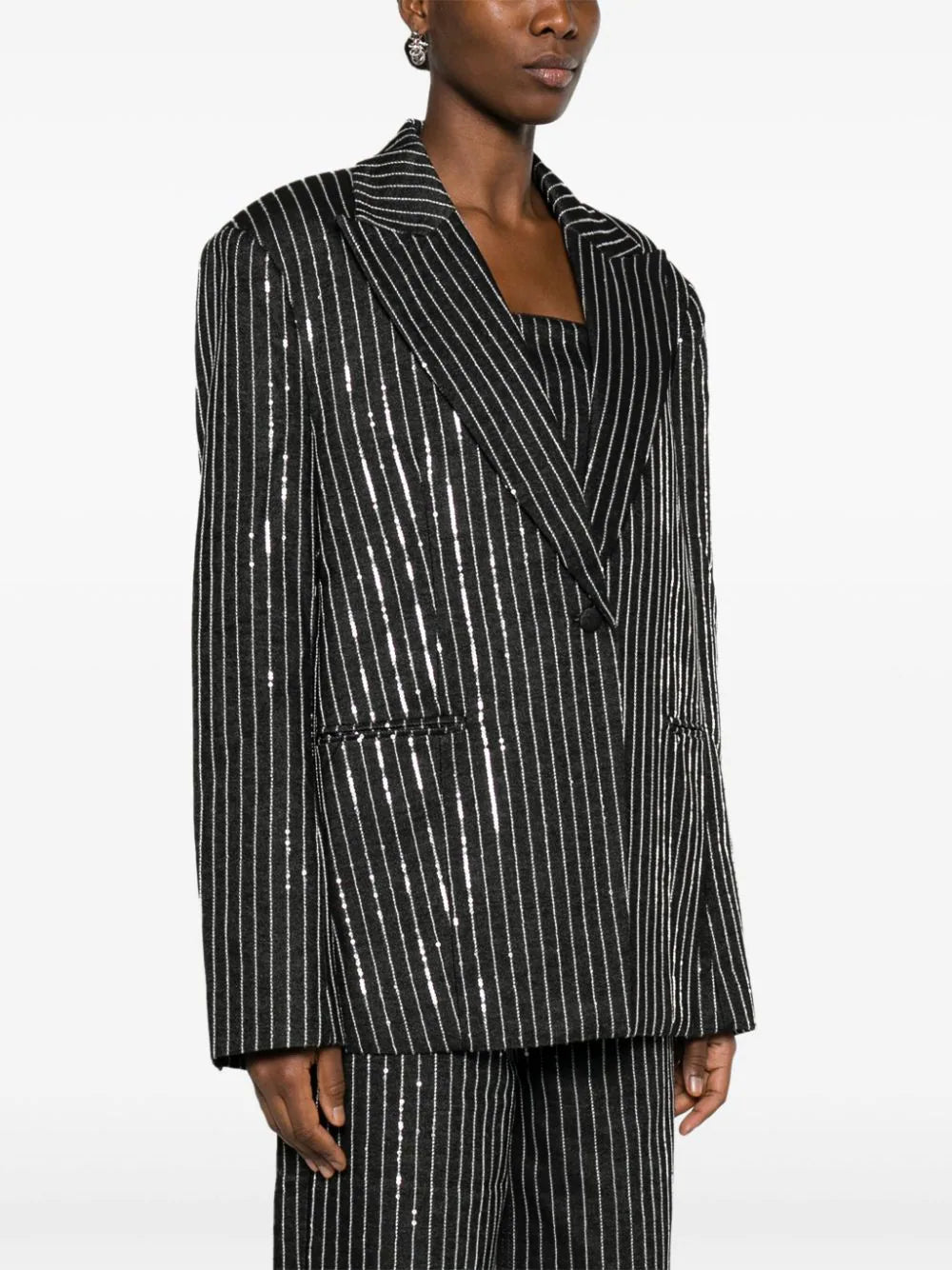 sequinned striped single-breasted blazer