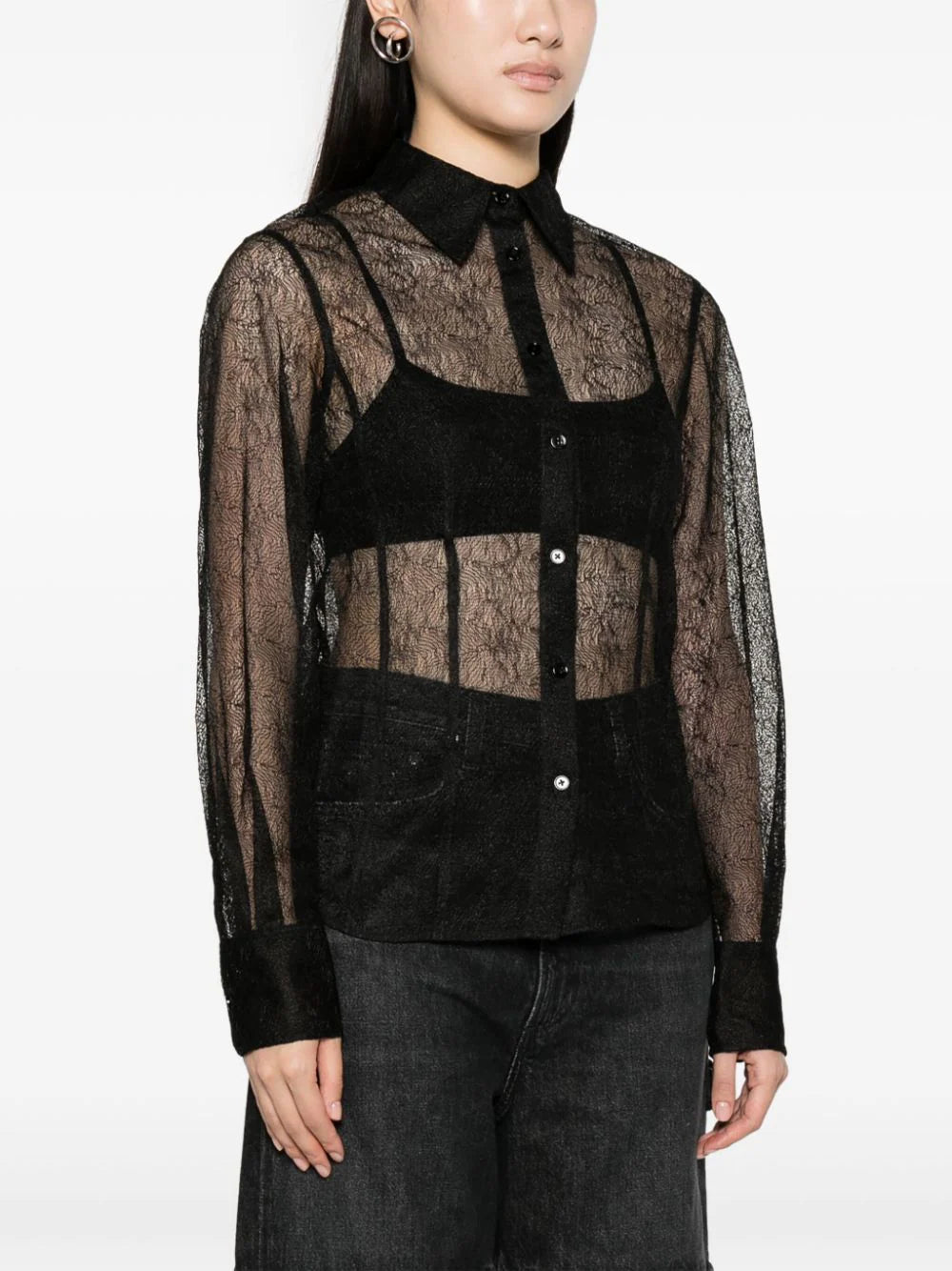 semi-sheer mesh-design shirt