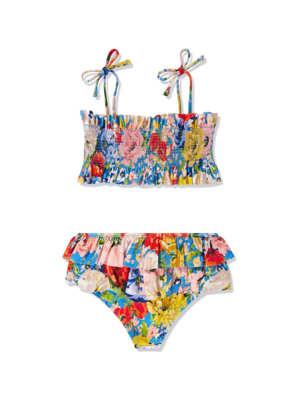 Floral-print ruffle-detail bikini