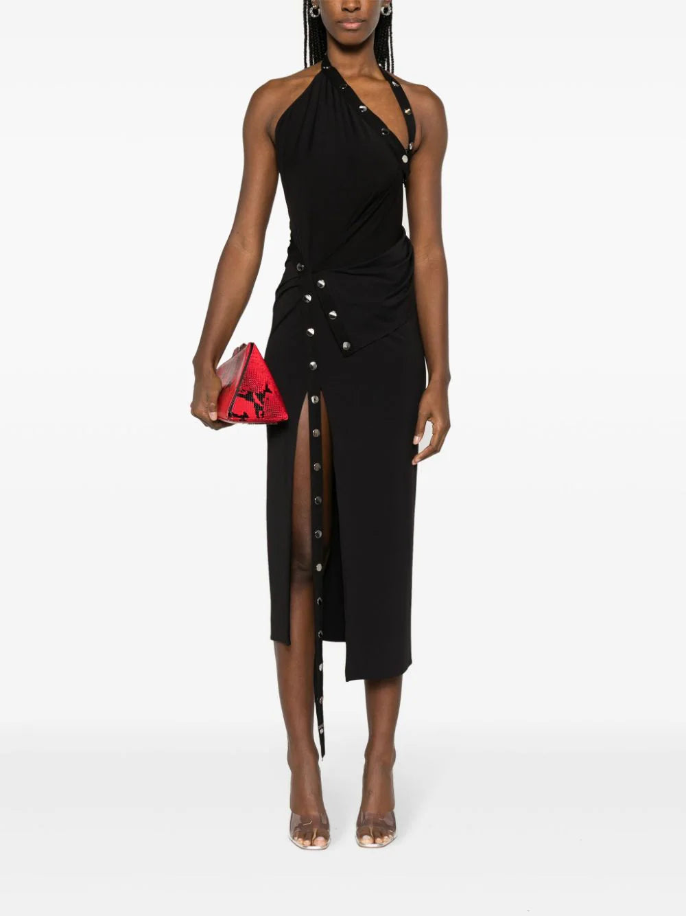 One-shoulder asymmetric midi dress