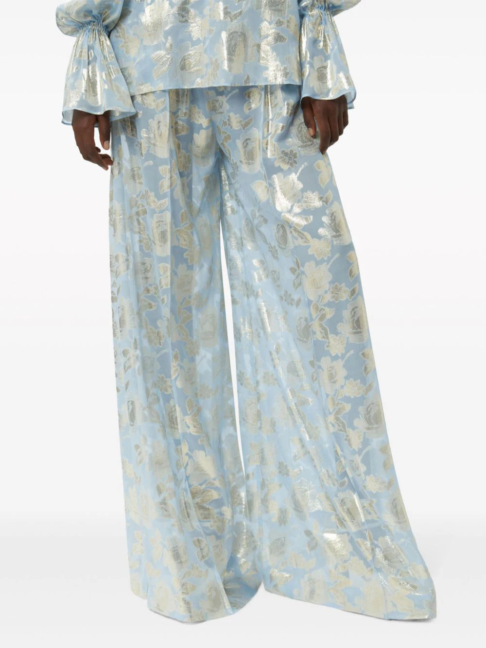 Floral-jacquard palazzo pants