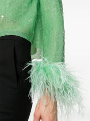 MINT SEQUIN FEATHER TOP