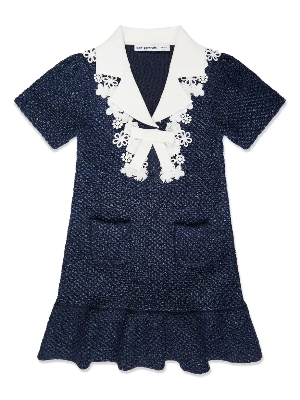 BLUE SEQUIN KNIT BOW DRESS فستان
