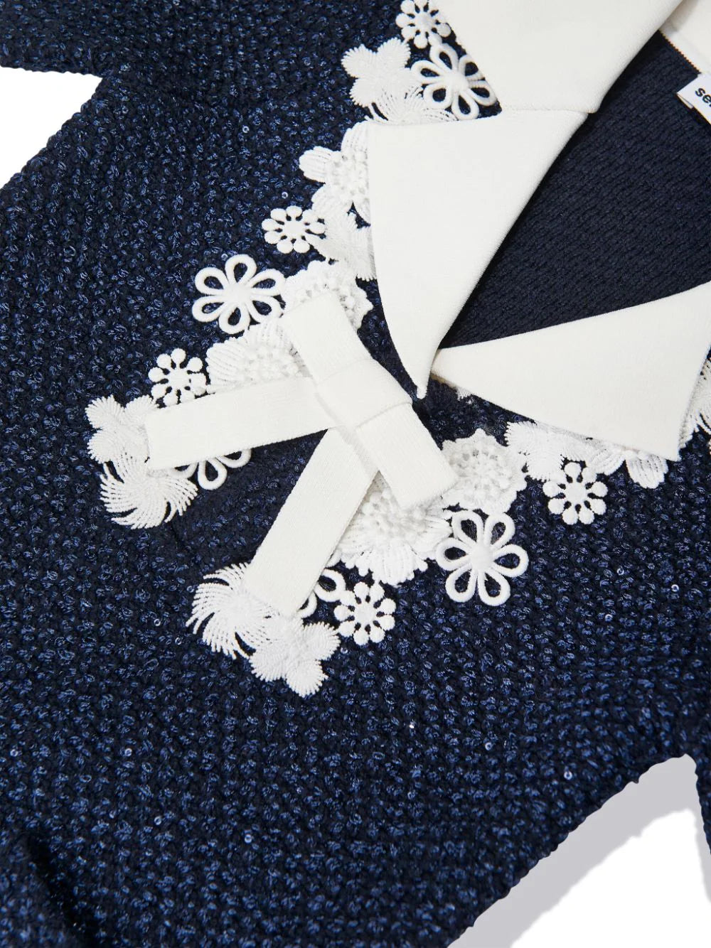 BLUE SEQUIN KNIT BOW DRESS فستان