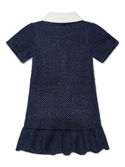 BLUE SEQUIN KNIT BOW DRESS فستان