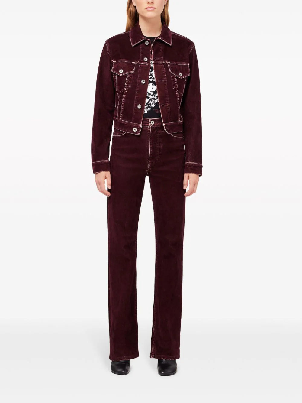 high-waist straight-leg velvet trousers