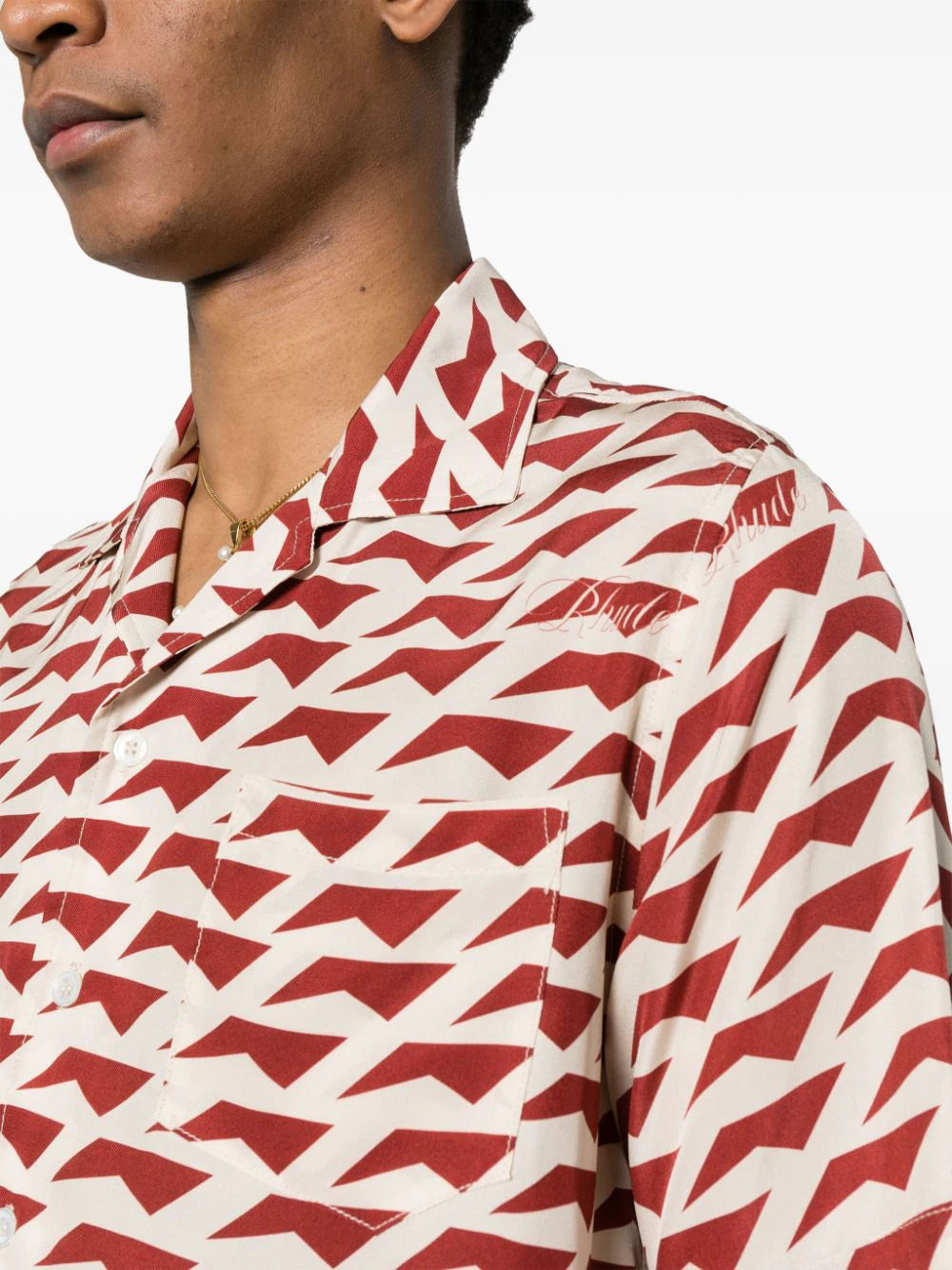 Geometric-pattern silk shirt