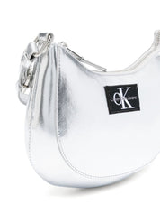 Logo-patch metallic-finish shoulder bag