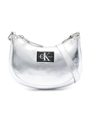 Logo-patch metallic-finish shoulder bag