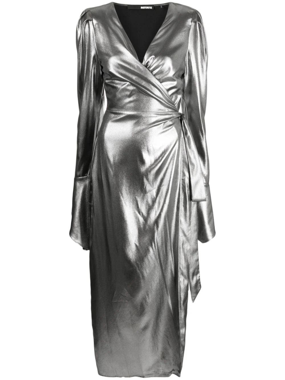rotate metallic dress Rubaiyat – Metallic wrap midi dress