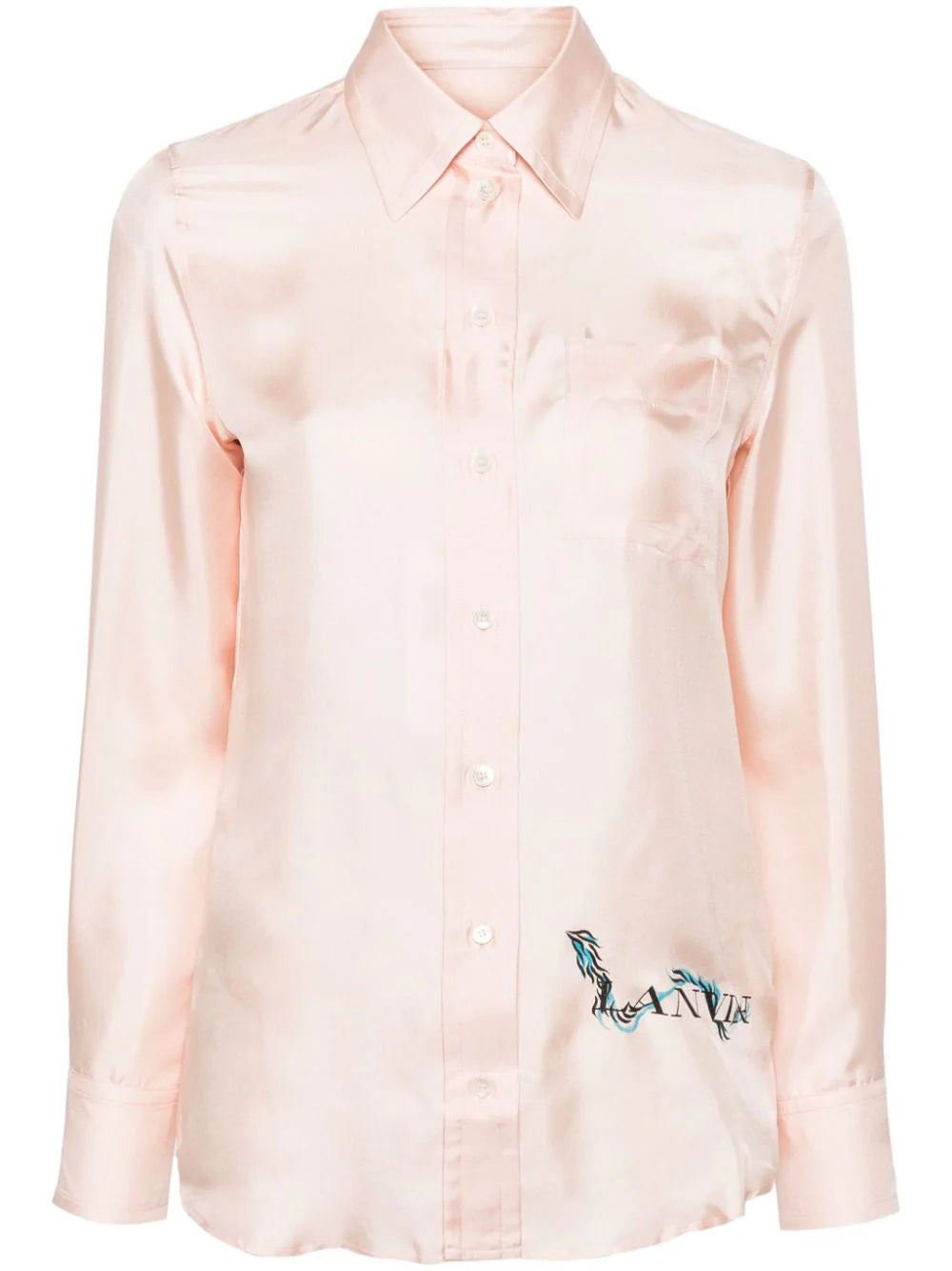 logo-print silk shirt