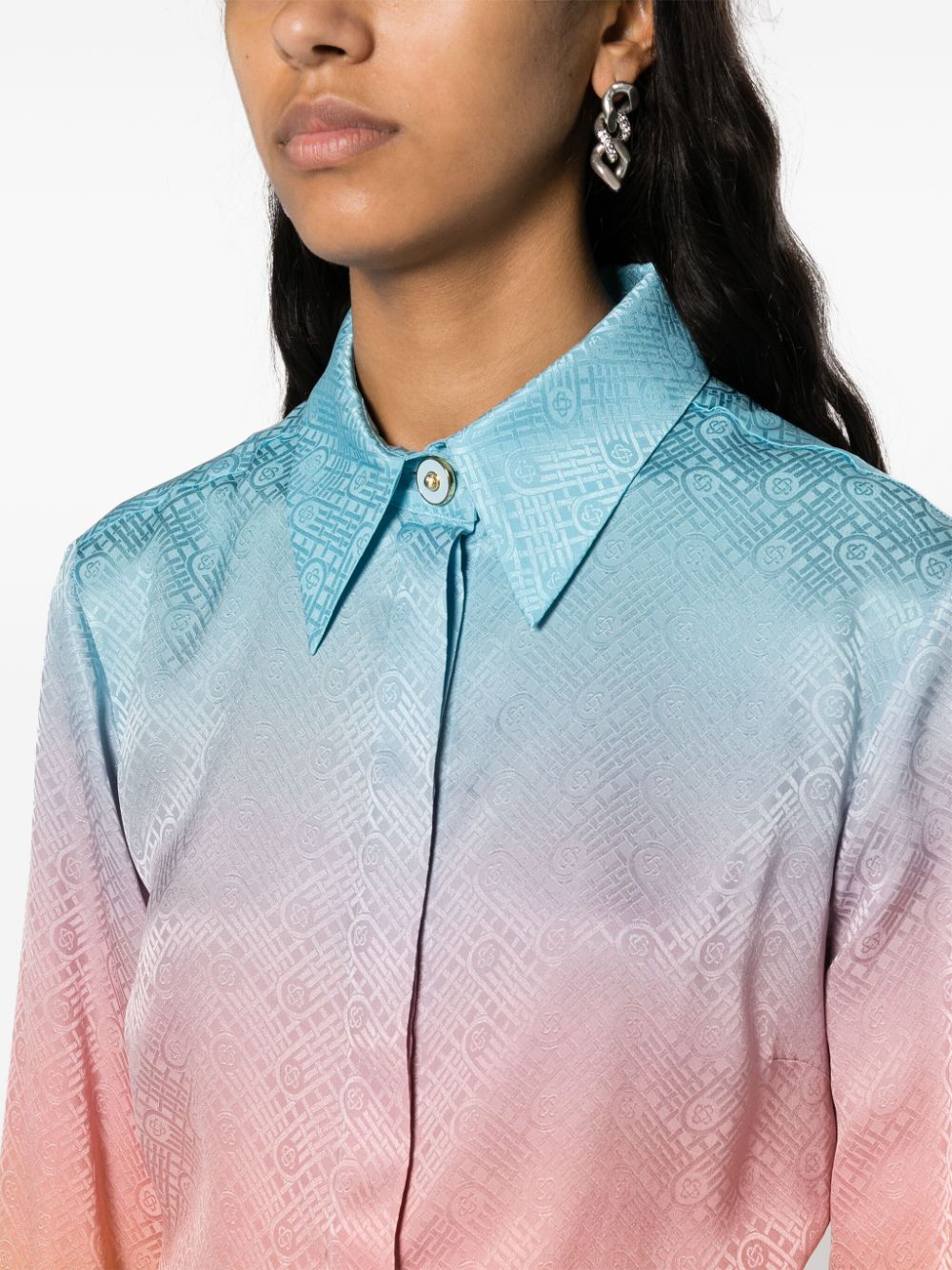 PASTEL GRADIENT PRINTED LONG SLEEVE SILK SHIRT