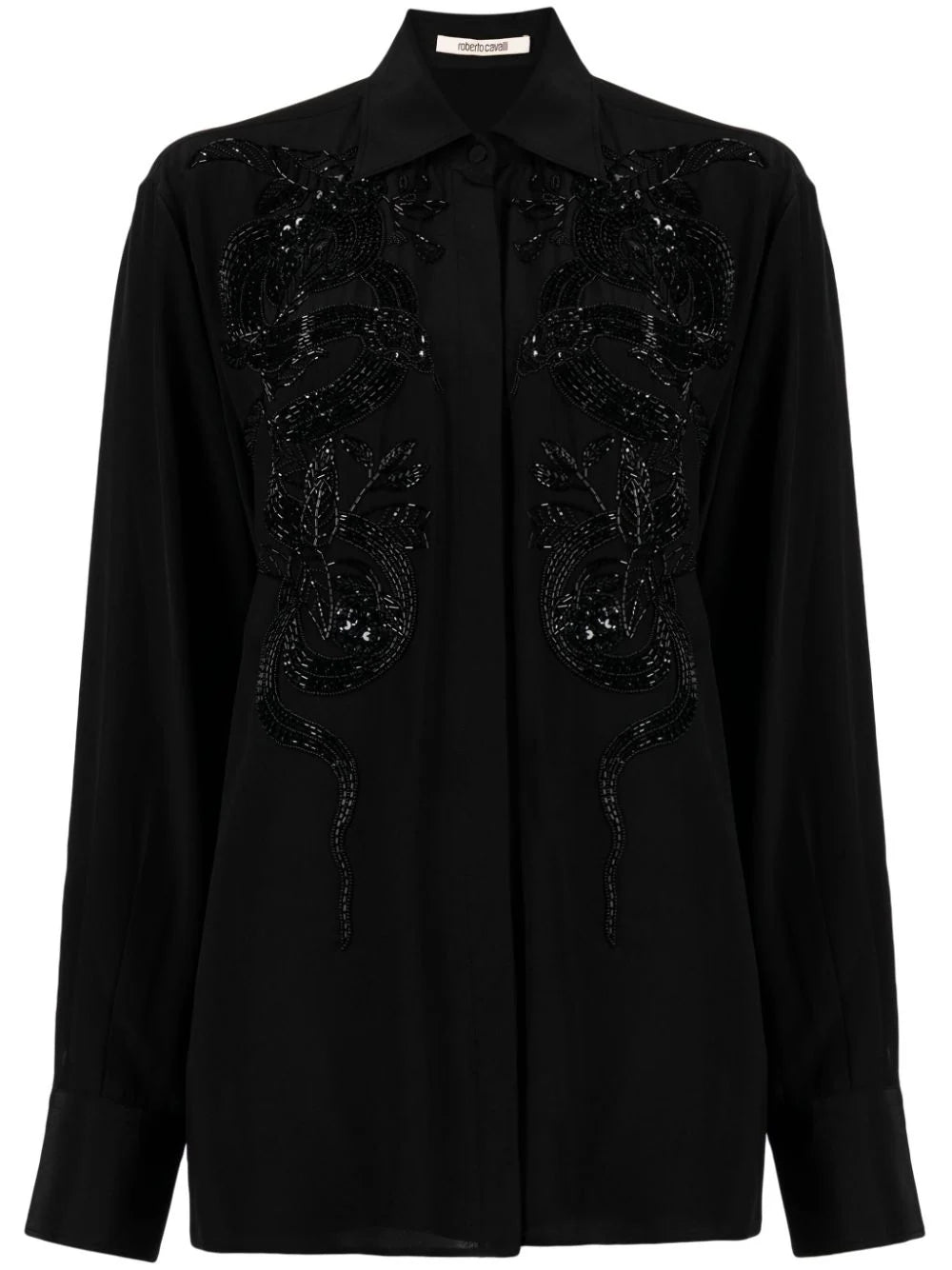 bead-embellished appliqué viscose shirt