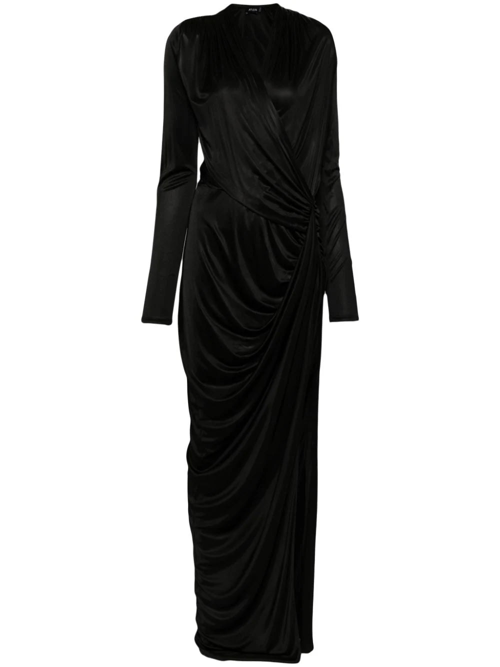 V NECK DRAPED LONG DRESS