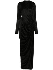 V NECK DRAPED LONG DRESS