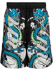 dragon-print cotton track shorts