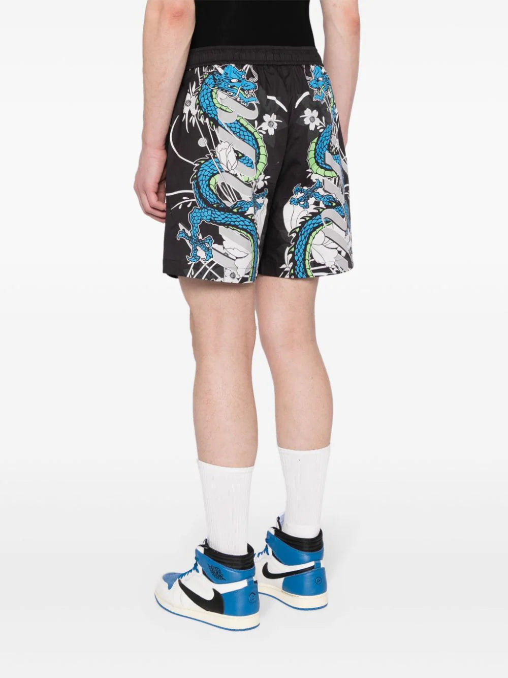 dragon-print cotton track shorts
