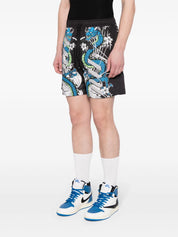 dragon-print cotton track shorts