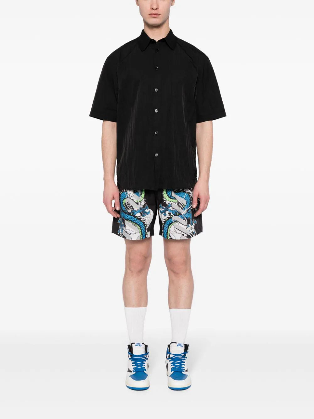 dragon-print cotton track shorts
