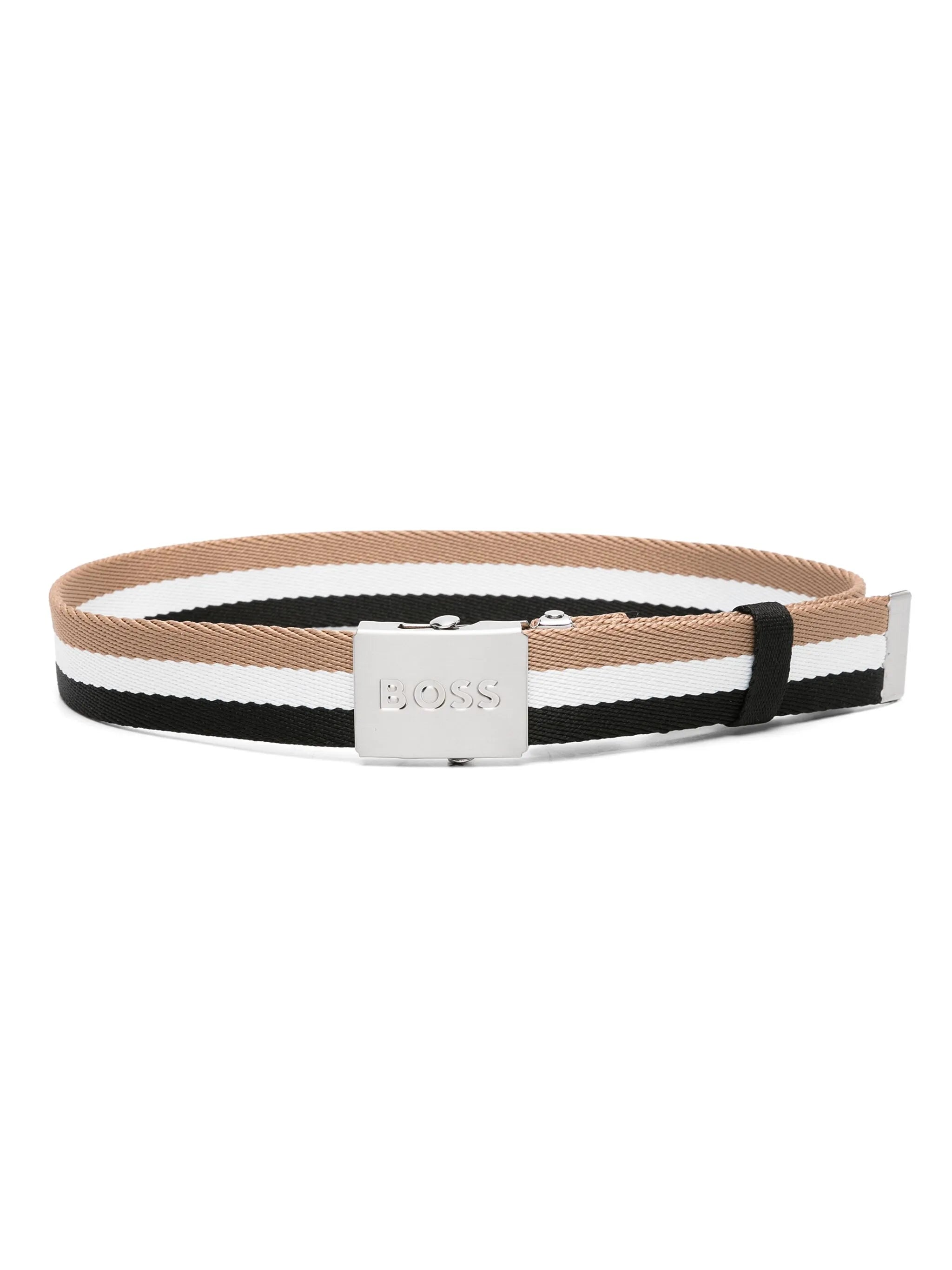 Logo-buckle striped belt