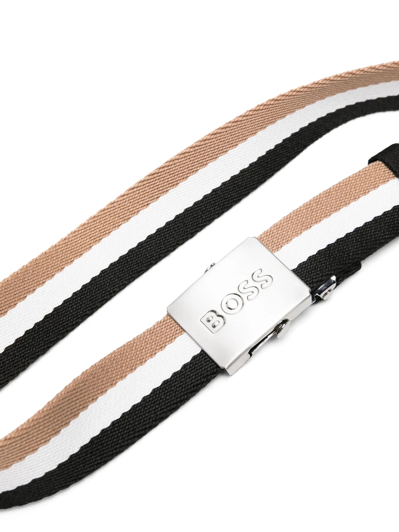 Logo-buckle striped belt