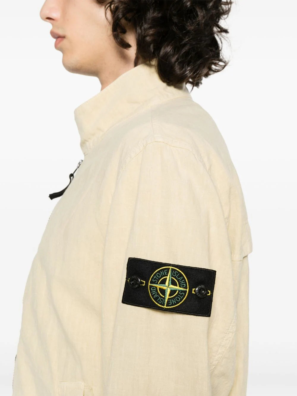 Compass-badge linen-blend jacket