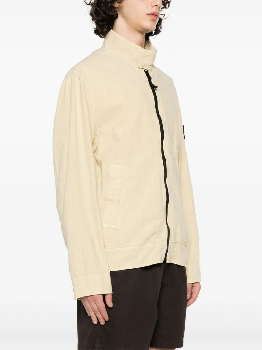 Compass-badge linen-blend jacket