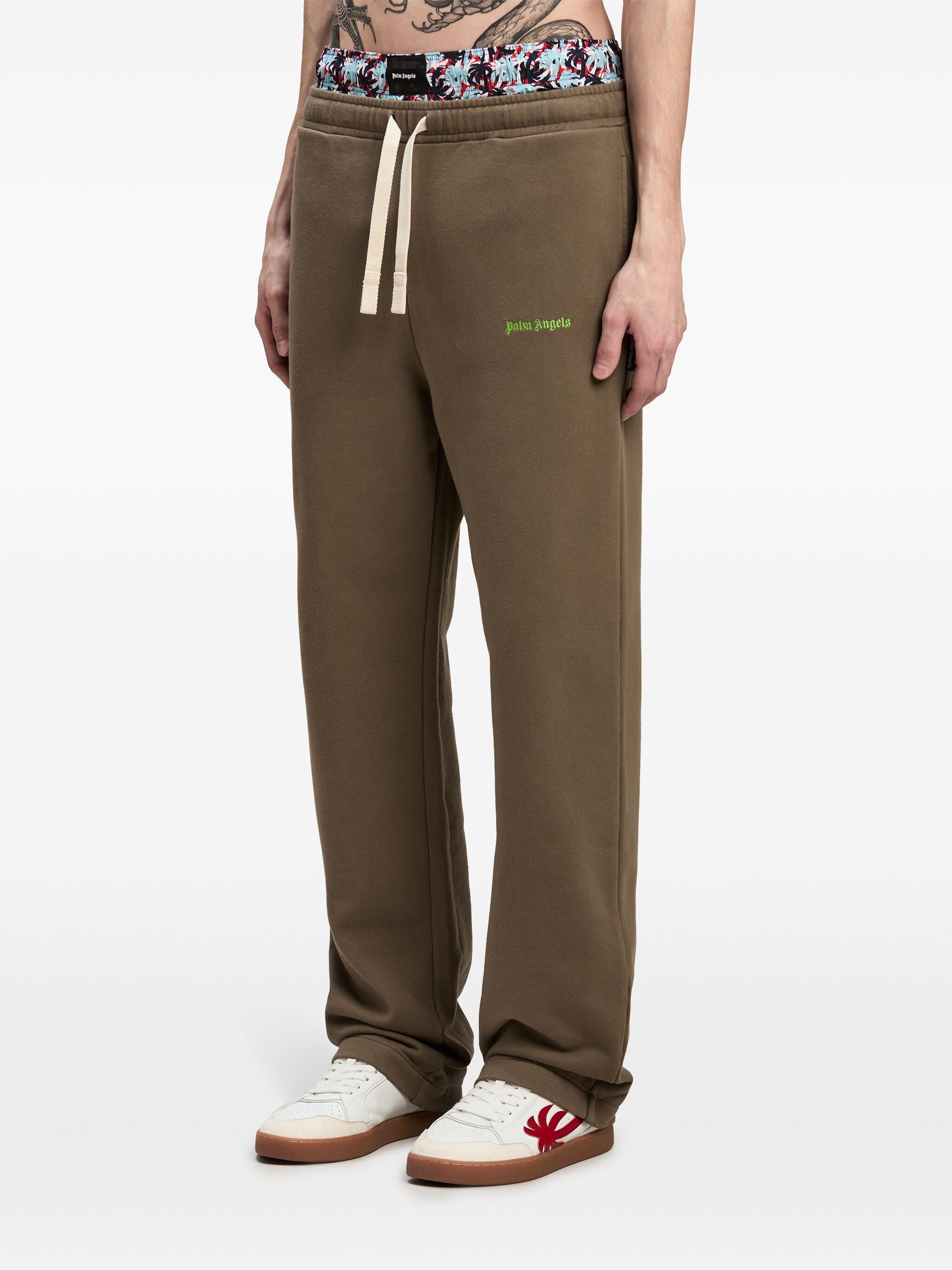 CLASSIC LOGO EMB SWEATPANTS TAUPE LIME