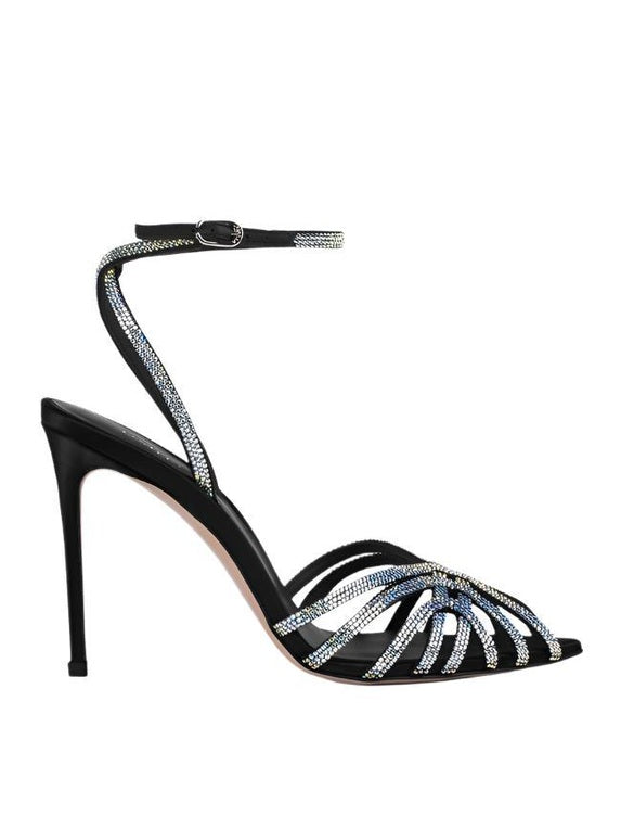 Embrace sandal 110 mm black satin sandal with crystals