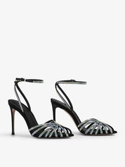 Embrace sandal 110 mm black satin sandal with crystals