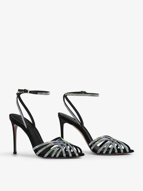 Embrace sandal 110 mm black satin sandal with crystals
