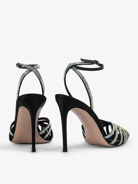 Embrace sandal 110 mm black satin sandal with crystals