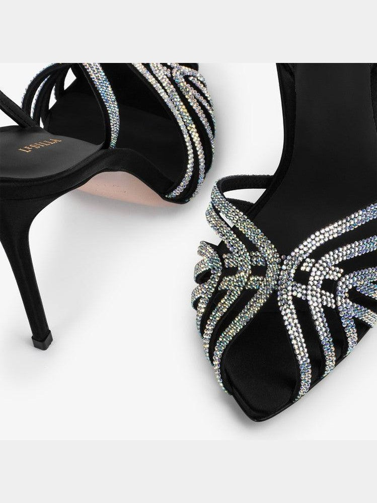 Embrace sandal 110 mm black satin sandal with crystals
