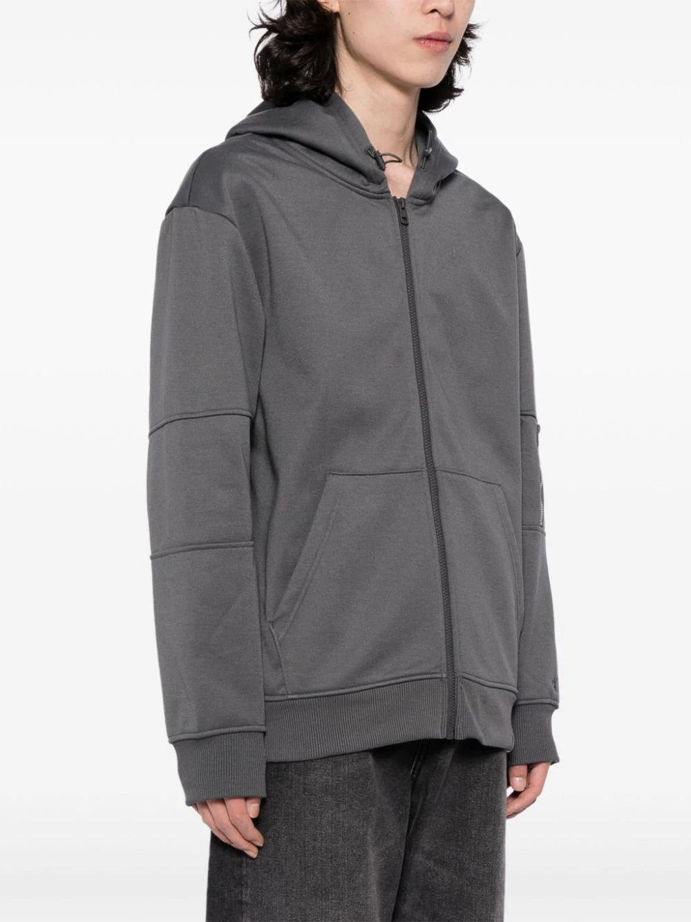 WOVEN TAB ZIP THROUGH HOODIE