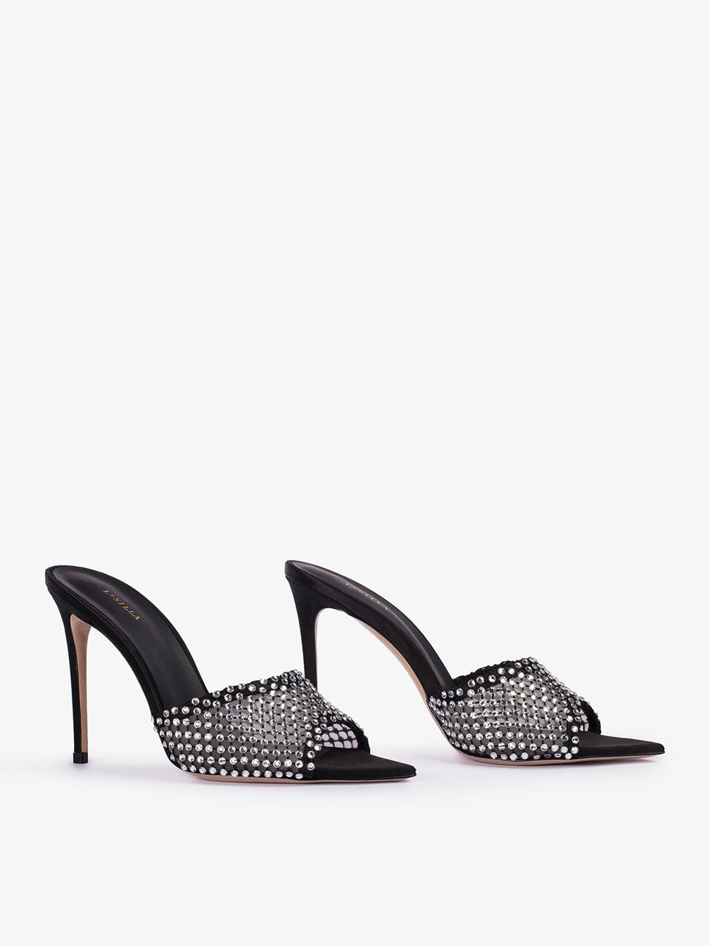 Sandalo gilda stocking satin nero/crystal heel height cm 100