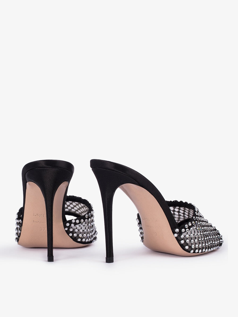 Sandalo gilda stocking satin nero/crystal heel height cm 100