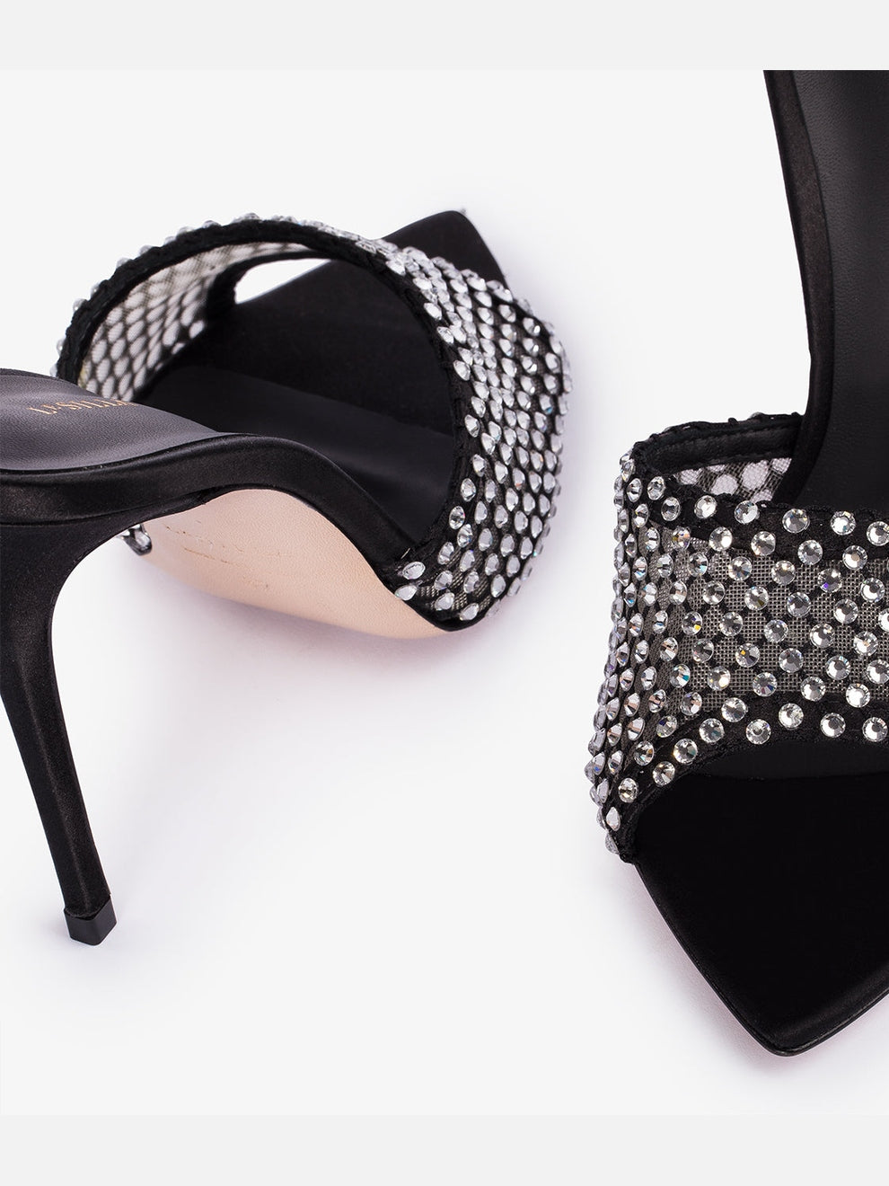 Sandalo gilda stocking satin nero/crystal heel height cm 100