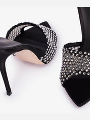 Sandalo gilda stocking satin nero/crystal heel height cm 100