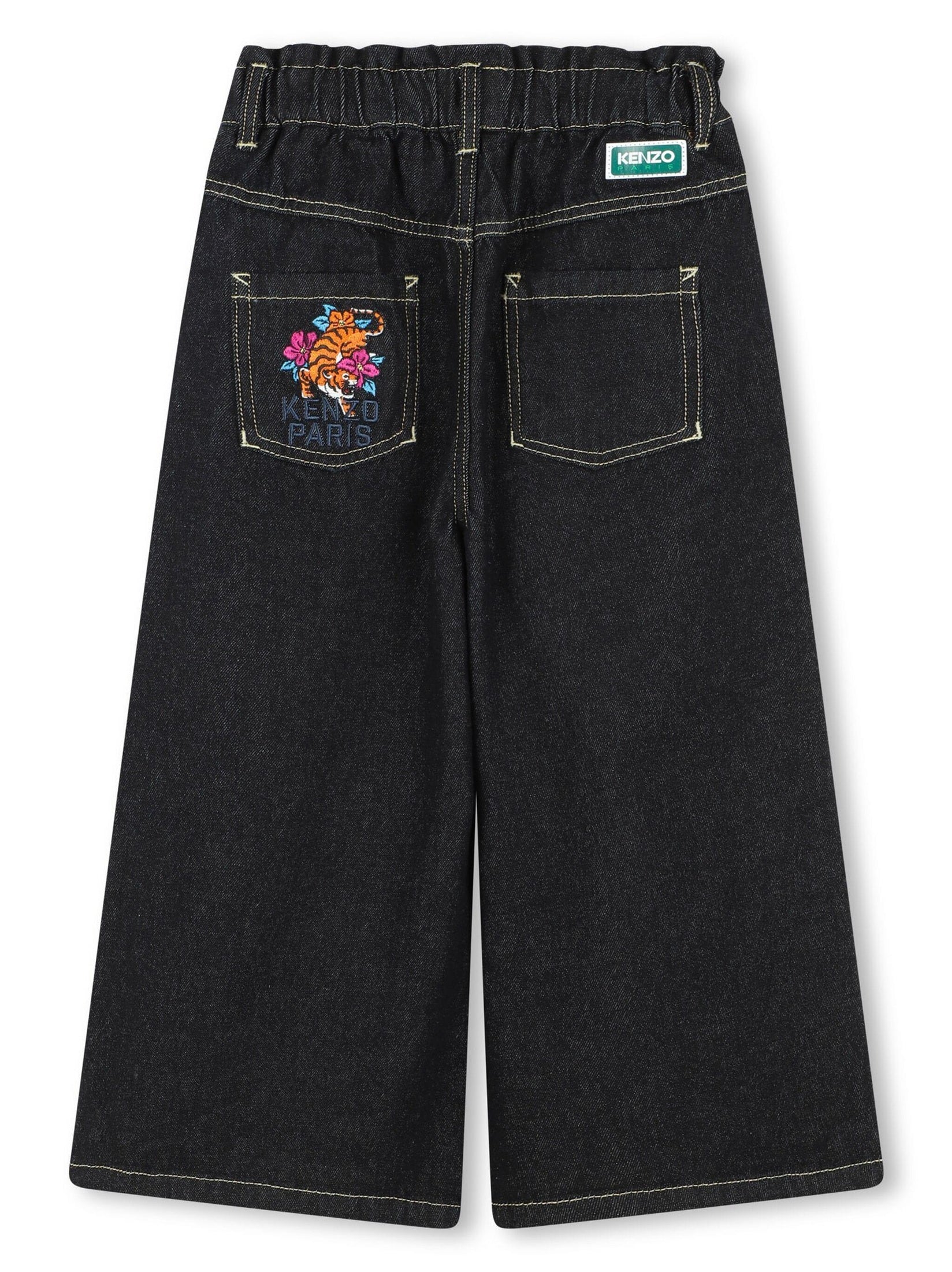 Kenzo kids tiger-embroidered high-rise wide-leg jeans