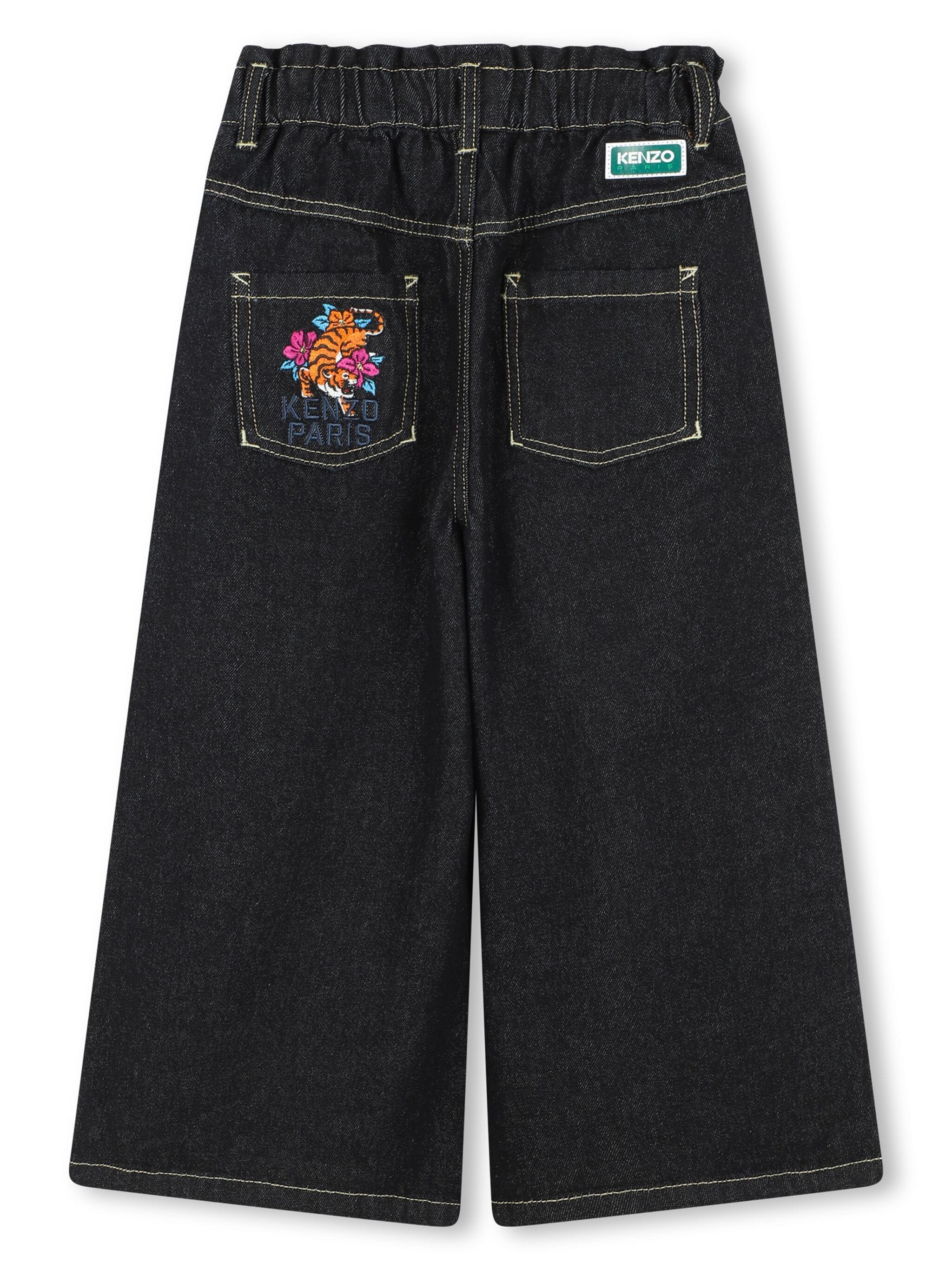 Kenzo Kids tiger-embroidered high-rise wide-leg jeans