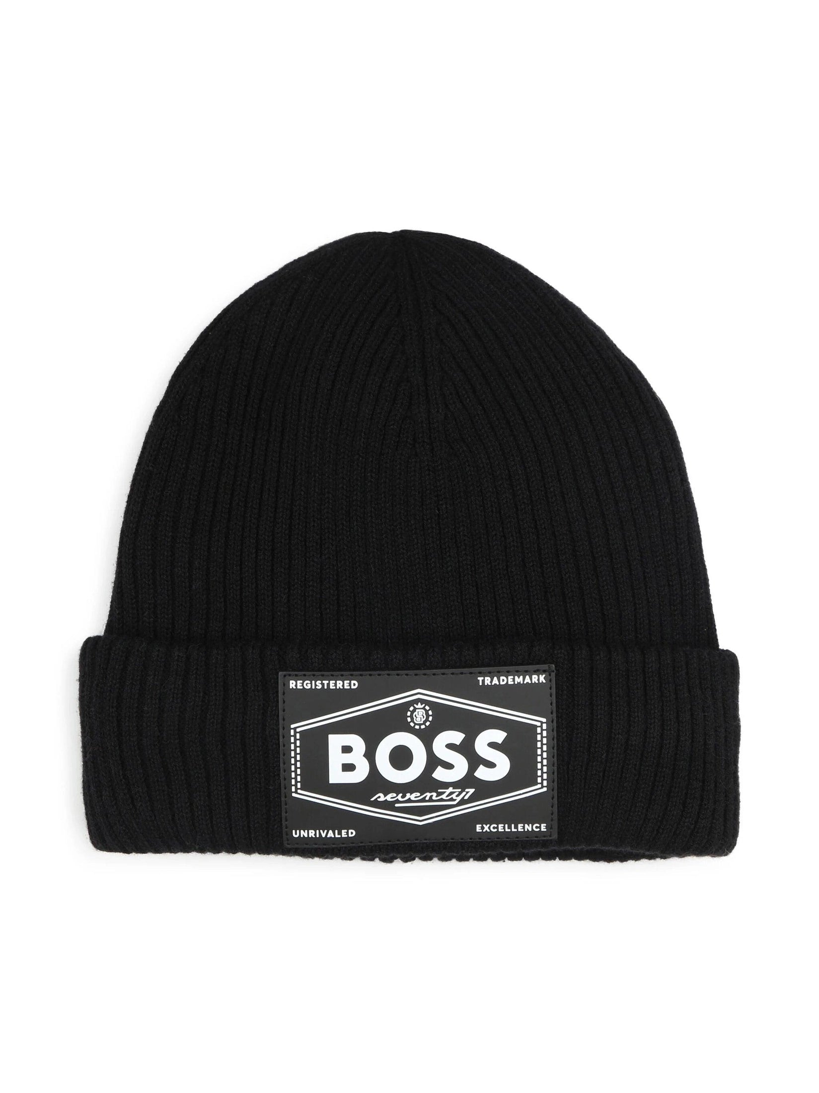 Boss kidswear logo-appliqué knitted beanie