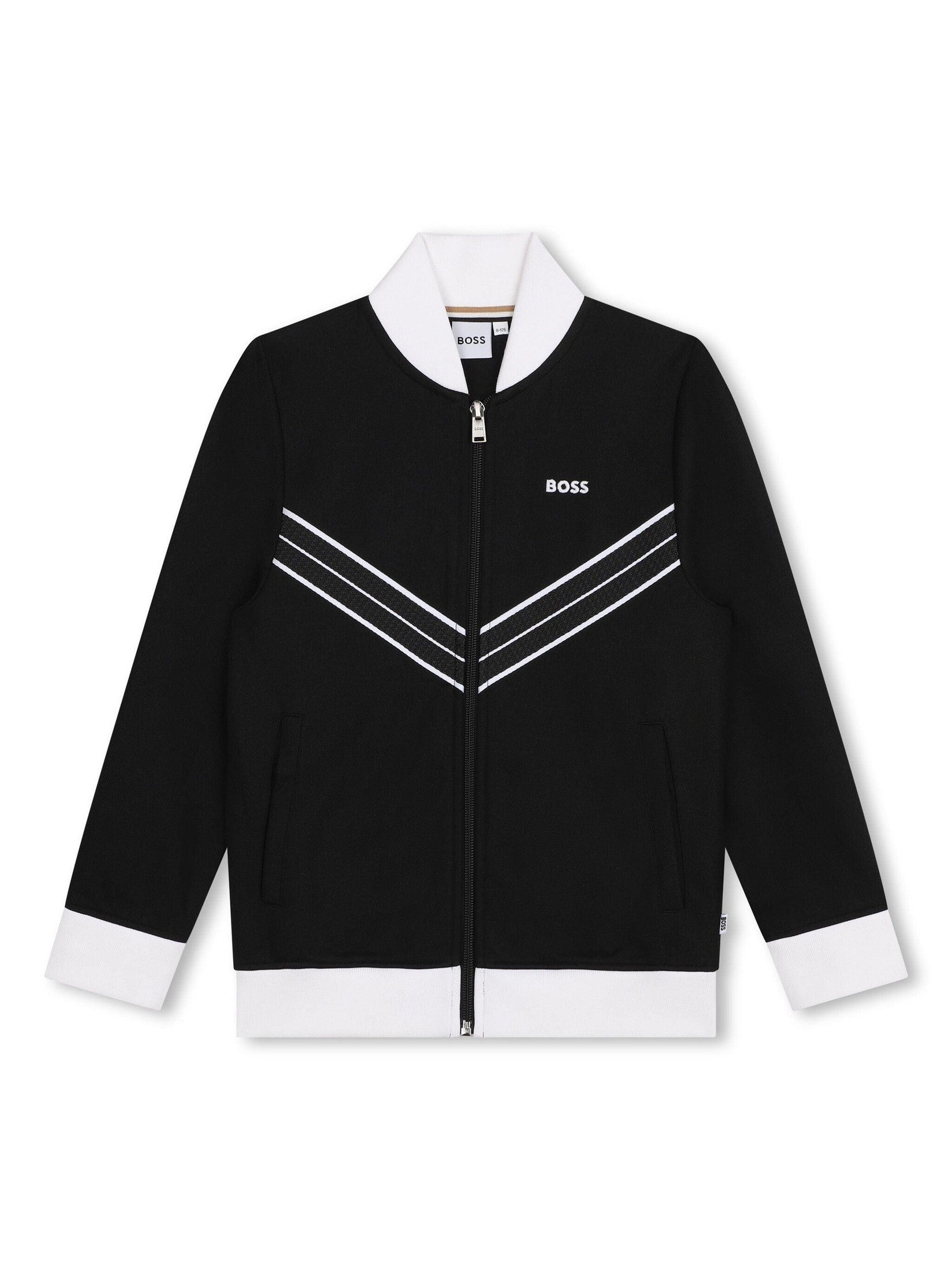 Boss kidswear striped appliqué zipped cardigan