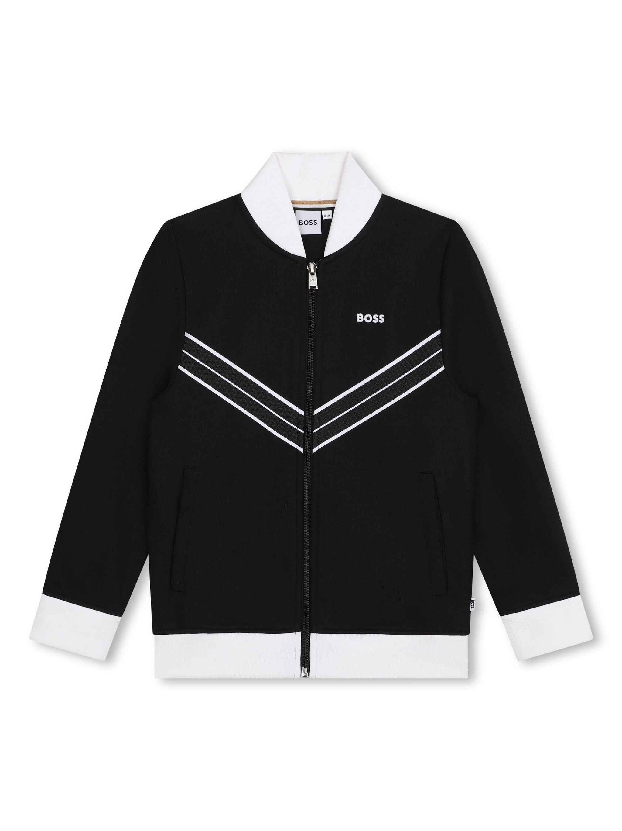 BOSS Kidswear striped appliqué zipped cardigan